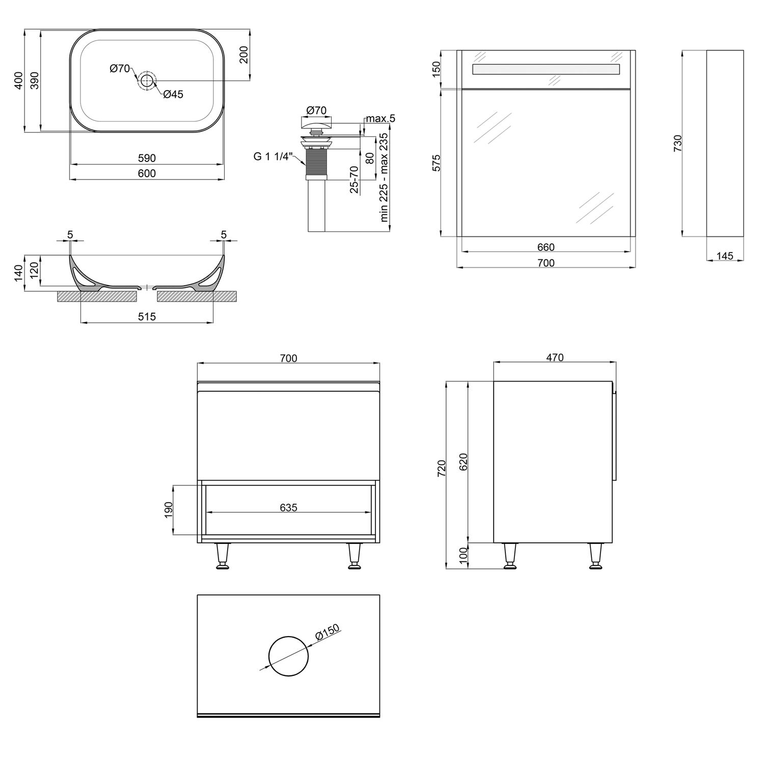 Комплект меблів для ванної Qtap Robin тумба + раковина + Дзеркальна шафа QT044RO42982