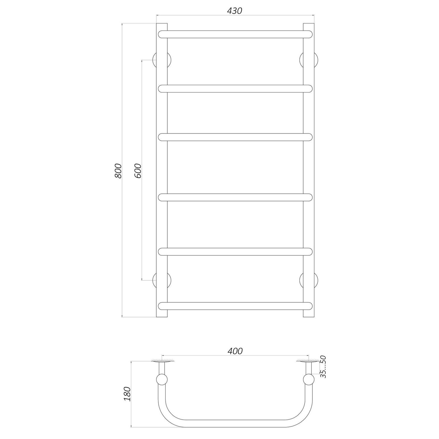 Рушникосушарка UNIO LS W 800-400-6 Сходинка Гак Вода