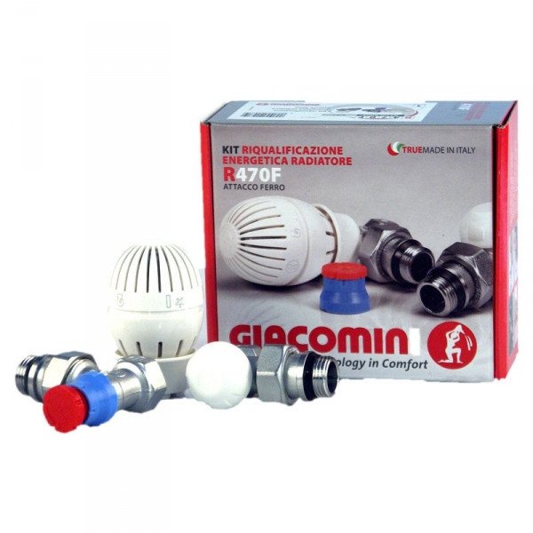 Термостатичний комплект для опалення Giacomini 1/2 Giacomini (кутовий) (подача+зворотній клапан+термоголовка)