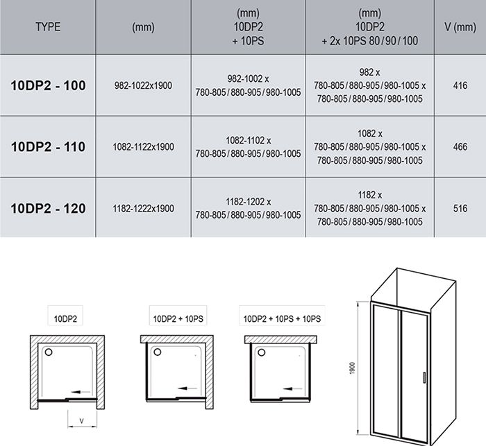 Душова двері Ravak 10DP2-100 (Transparent) Біла 0ZVA0100Z1